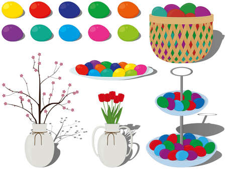 Easter celebration colored eggs and decor collection vector illustrationのイラスト素材