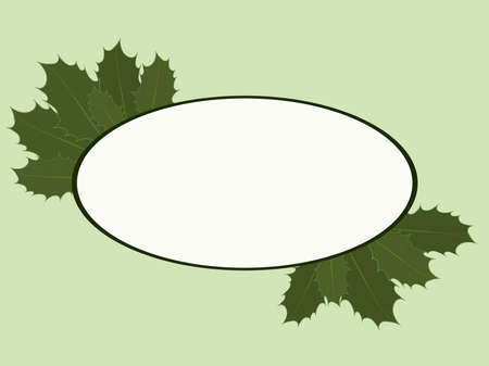 Light green background with oval frame and holly leaves vector illustrationのイラスト素材