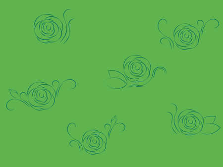 Rose with leaves and plant tracery contour green color seamless background vector illustrationのイラスト素材
