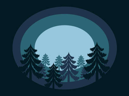 Dark dense forest in gloomy blue colors layer drawing vector illustrationのイラスト素材