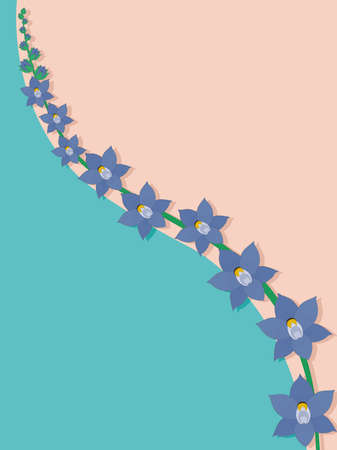 Blue orchid flowers and buds branch card with copy space vector illustrationのイラスト素材