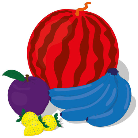 Crazy color fruits still life art vector illustrationのイラスト素材