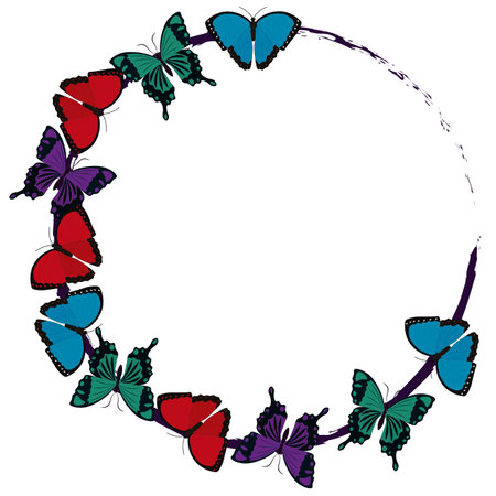 Circle wreath with colorful butterflies on it vector illustrationのイラスト素材