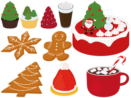 Christmas and new year themed desserts collection vector illustrationのイラスト素材
