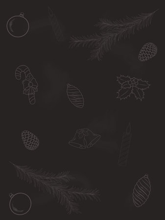 Christmas and new year themed contours drawn on blackboard vector illustrationのイラスト素材