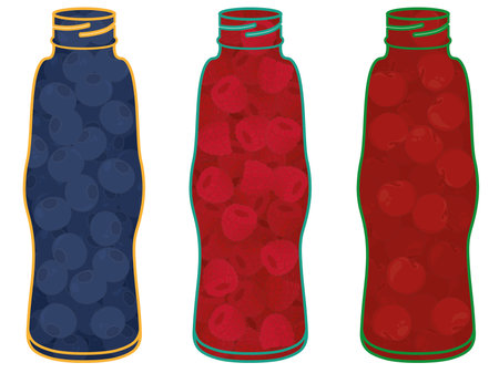 Berries in bottles, natural juice concept vector illustrationのイラスト素材