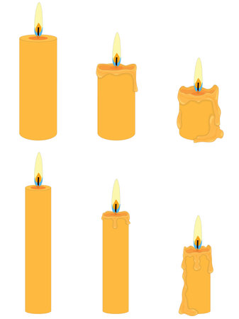 Collection of thin and thick wax candles at different stages of combustion vector illustrationのイラスト素材
