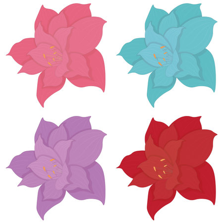 Four colors: pink, blue, purple and red amaryllis flowers collection vector illustrationのイラスト素材