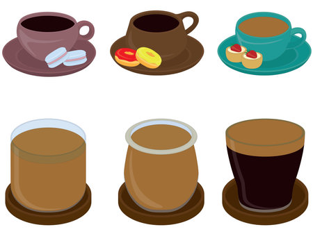 Coffee types in cups and glasses collection vector illustrationのイラスト素材