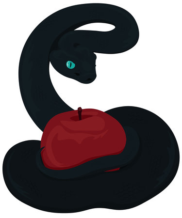 The serpent-tempter with red apple illustrationのイラスト素材