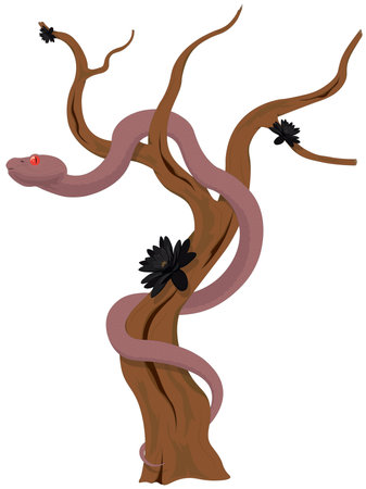 Snake twined dry tree artwork illustrationのイラスト素材