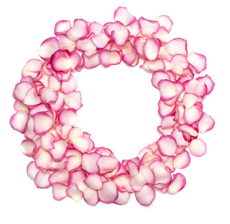round frame made of pink rose petalsの写真素材