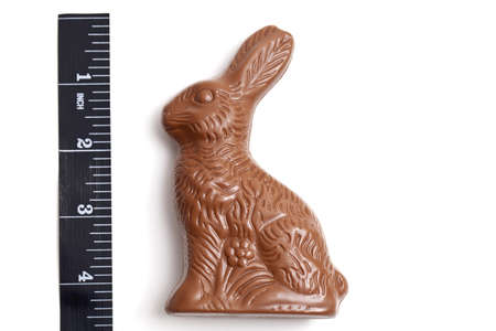 Easter chocolate bunny on white backgroundの写真素材