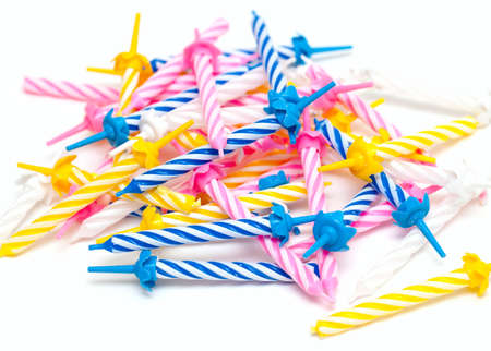 Birthday candles on white backgroundの写真素材