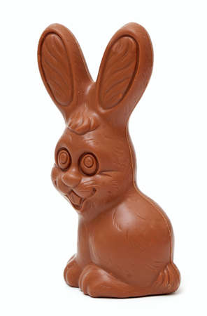 Easter chocolate bunny on white backgroundの写真素材