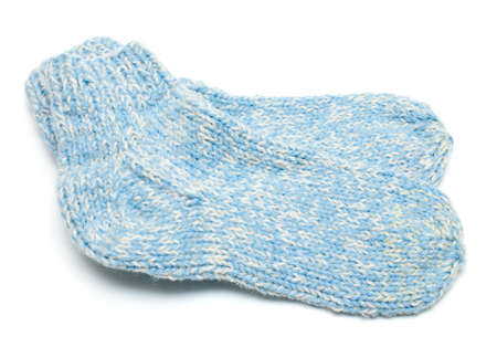 pair of woolen warm socks isolated on whiteの写真素材