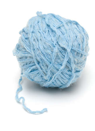 Blue ball of yarn for knitting isolated on white backgroundの写真素材