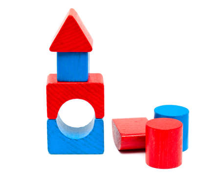 colorful wooden building blocks isolated on white backgroundの写真素材