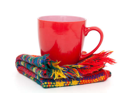 winter cup of tea isolated on whiteの写真素材