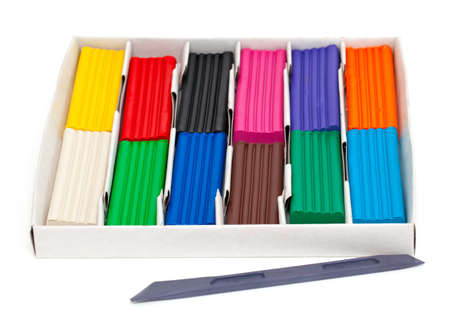 modeling clay in a box isolated on white backgroundの写真素材