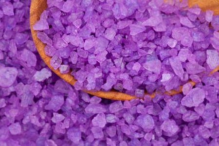 lavender bath salt in a wooden spoonの写真素材