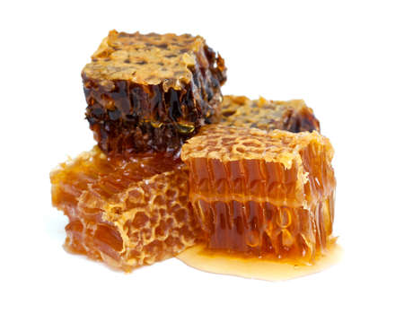 honey combs isolated on white backgroundの写真素材