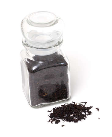 black tea in a glass jarの写真素材