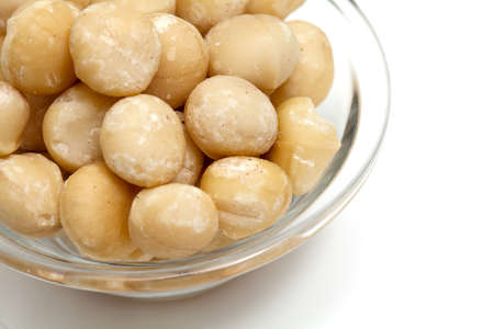 macadamia nuts isolated on white backgroundの写真素材