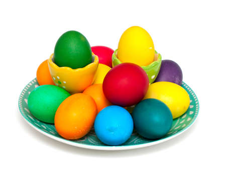 Easter eggs isolated on white backgroundの写真素材