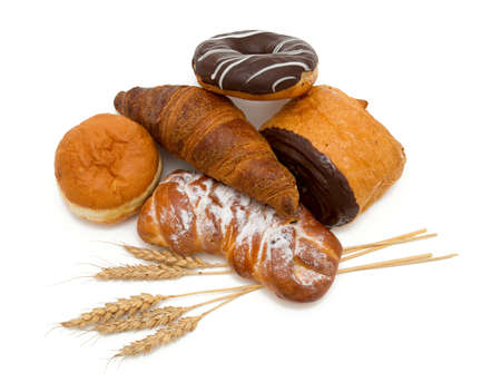 bread and bun assortment over whiteの写真素材