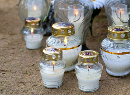 candles at cemeteryの写真素材