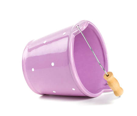 violet ceramic bucket isolated on whiteの写真素材