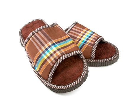 brown slippers isolated on whiteの写真素材