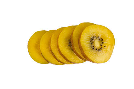 golden kiwi isolated on whiteの写真素材