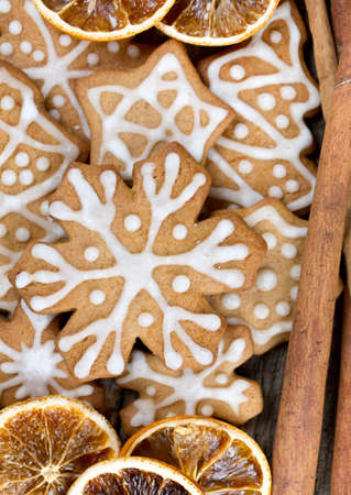 Decorated Christmas cookies and spices