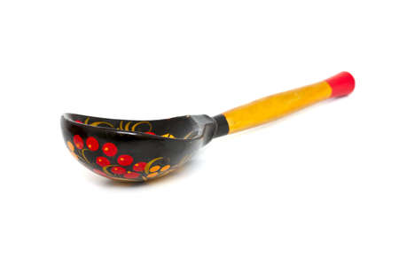 Russian Khokhloma bowl and spoon isolated on whiteの写真素材