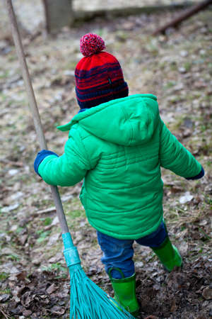 little boy playing in countrysideの写真素材