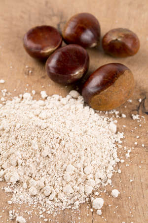 chestnut flour on wooden tableの写真素材