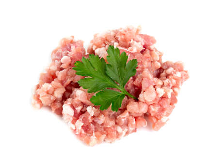 minced meat isolated on whiteの写真素材