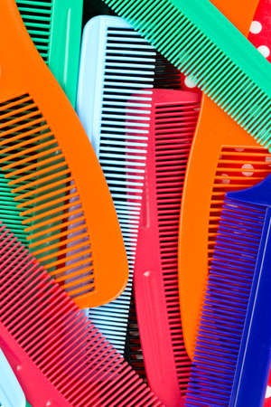 assortment of colorful hair combsの写真素材