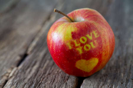 apple with heart and text 'i love you'の写真素材