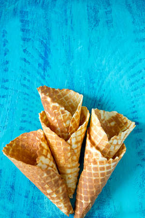 waffle cone on wooden surface