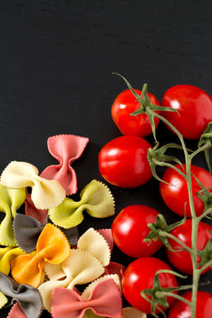 pasta, cheese, bread and tomatoesの写真素材