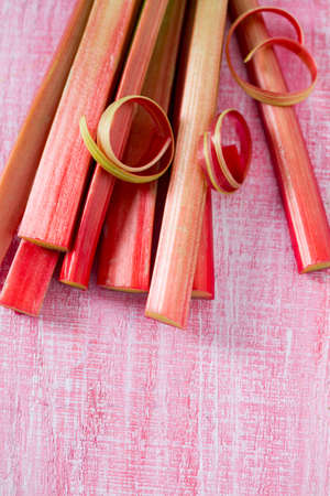 rhubarb on wooden surface