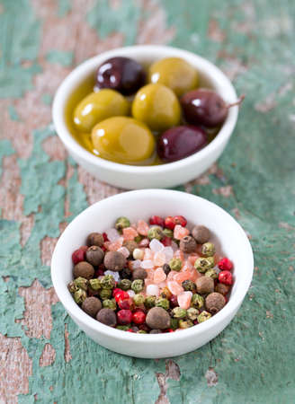 spices and olivesの写真素材