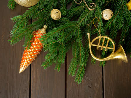 Christmas Decoration on dark brown wooden background