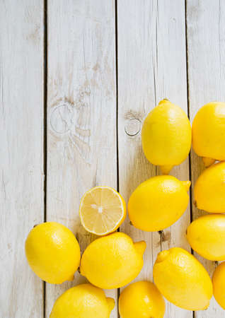 lemons on wooden surfaceの写真素材