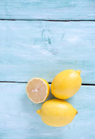 lemons on wooden surfaceの写真素材