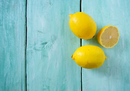 lemons on wooden surfaceの写真素材