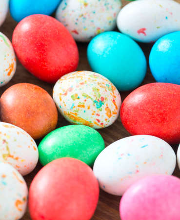 chocolate eggs in waffle cone isolated on whiteの写真素材